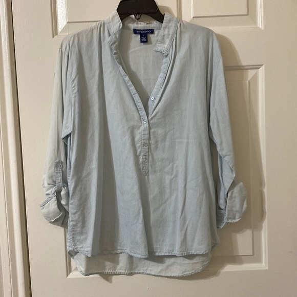 Light blue long sleeve blouse with roll tab sleeves - size small - Picture 1 of 6